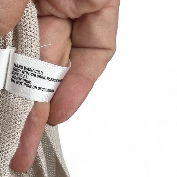 GAP | L | Cardigan Sheer Open Front Sweater Large Sequin Mesh Trim Cream Beige - Picture 5 of 7